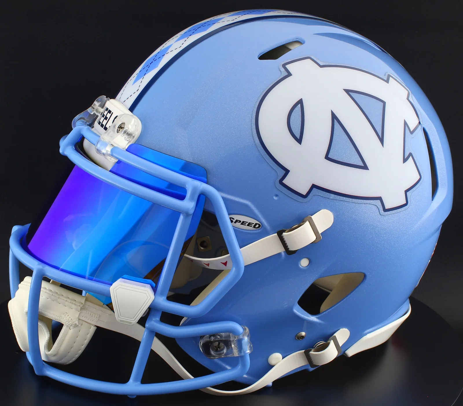 North Carolina Tar Heels Riddell Replica Speed Football Helmet – Carolina Blue Interlocking NC, Tar Heels Blue Mask, Ice Blue Visor, and White Clips