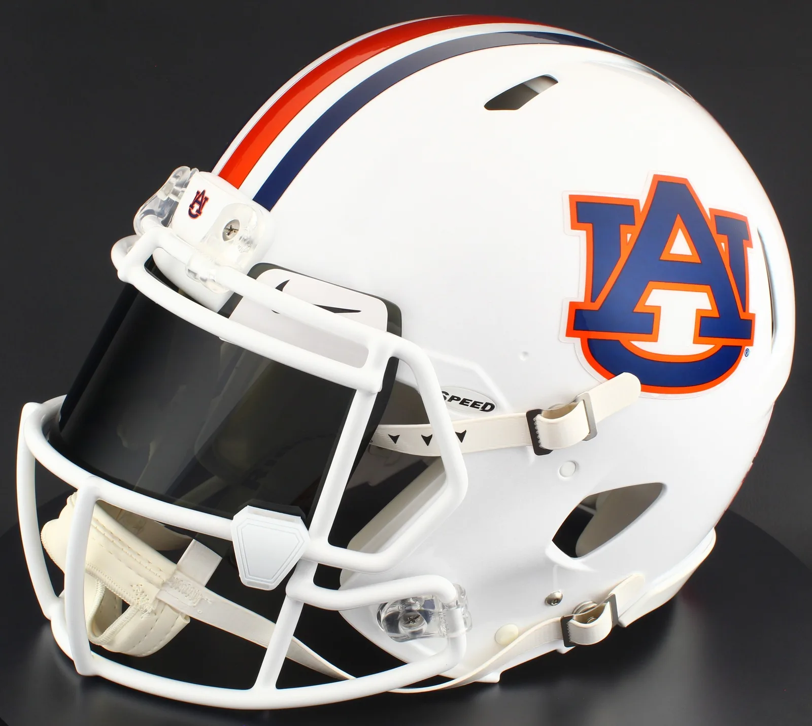 Auburn Tigers Riddell Replica Speed Football Helmet – White AU, White Mask, Nike Black Visor, White Brow Tabs, and White Clips