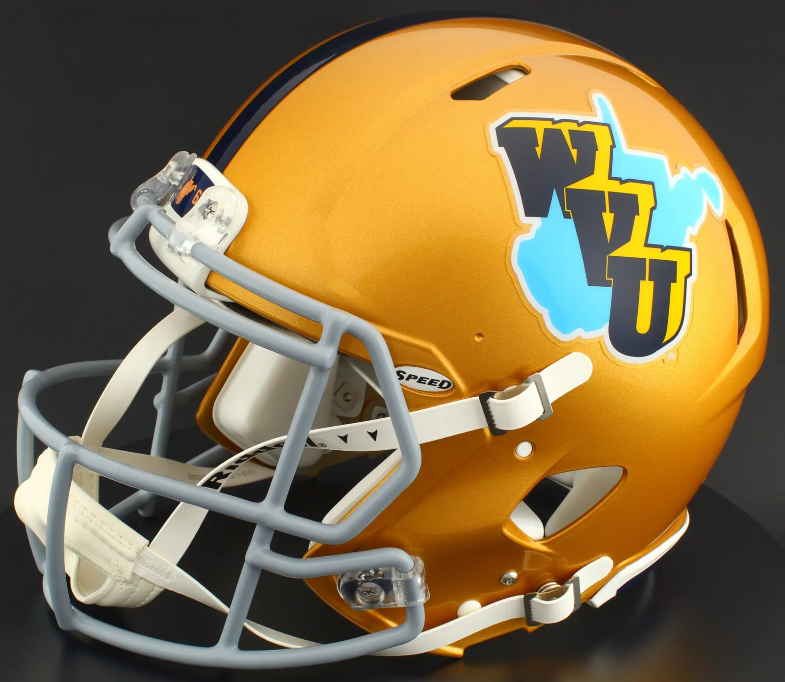 West Virginia Mountaineers Riddell Authentic Speed Football Helmet – Gold Throwback